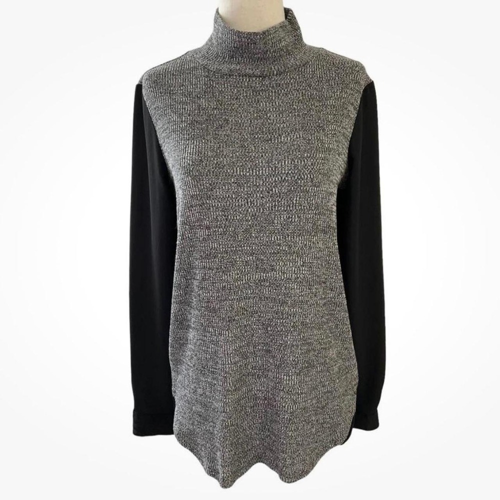Loft Women Size XS Long Sleeve Knitted Chiffon Back Shirt Top | 6-968